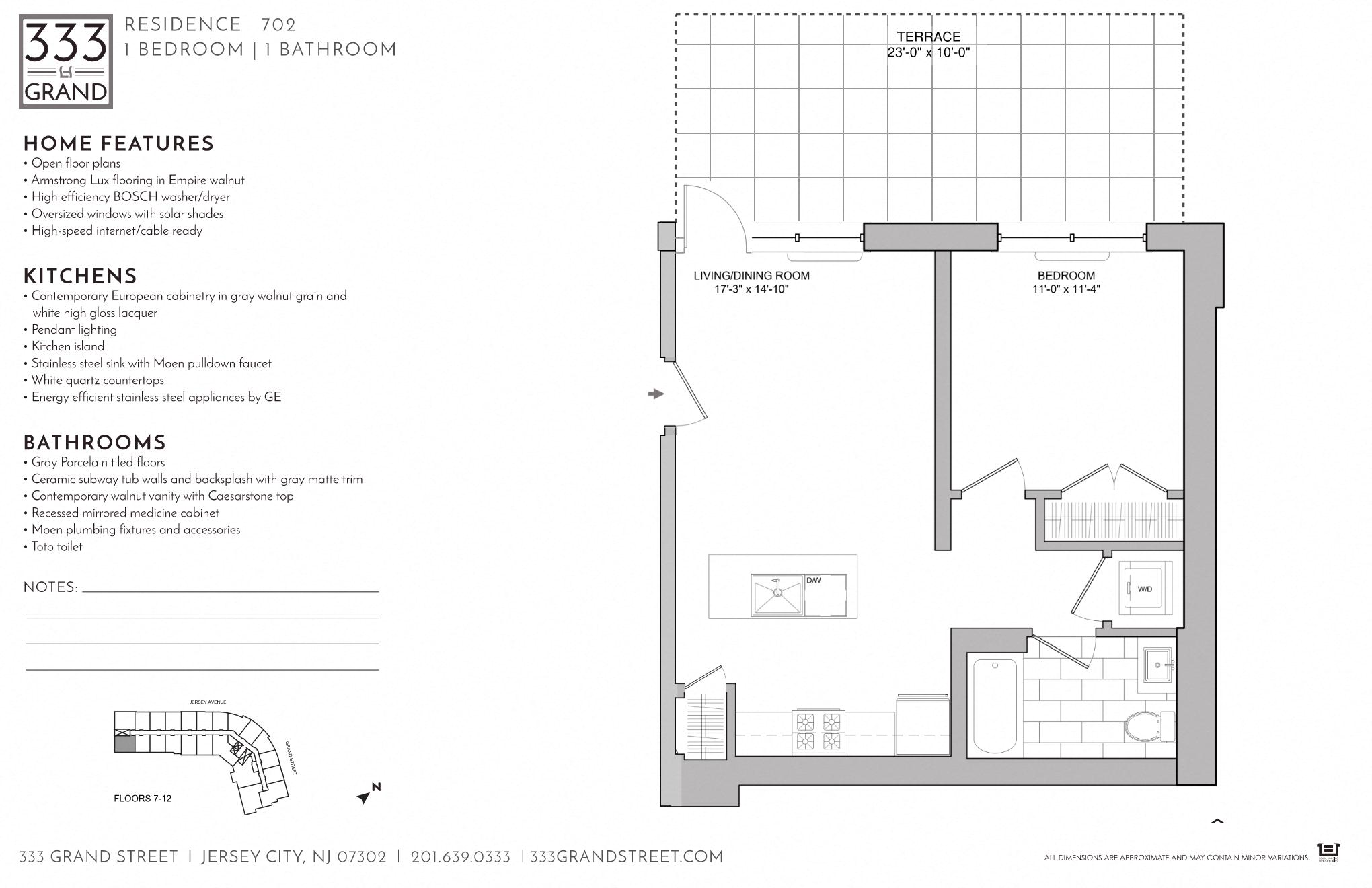 Floor plan for 1 bed, 1 bath, 670 sqft